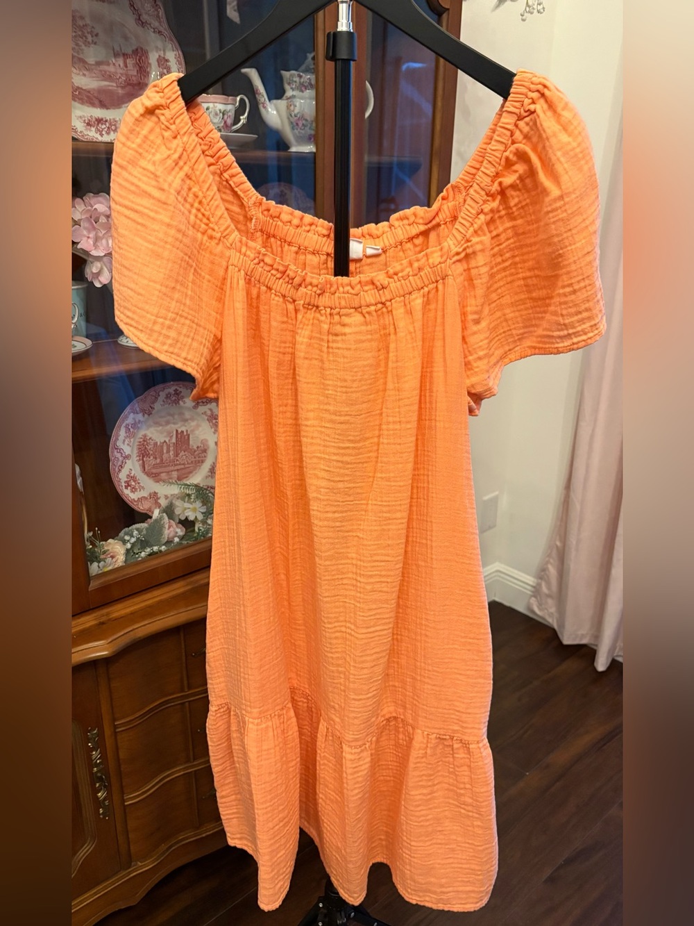 Gauze Squareneck Mini Dress Size L